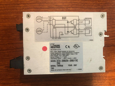 MOORE INDUSTRIES ECT/4-20MA/12-42DC SIGNAL ISOLATOR & CONVERTER