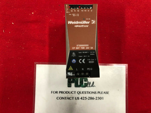 Weidmuller 8708660000 CP SNT 70 Watt, 24V, 3A 50/60 Hz Switch Rail Power Supply